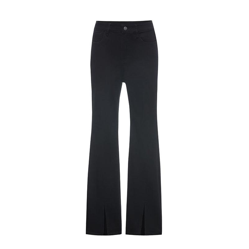 Black Split Hem Flare Jeans GOELIA