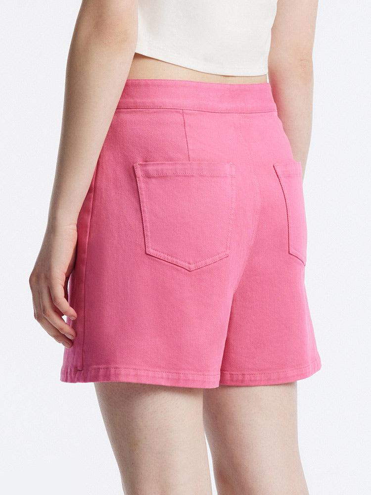 Rose Pink Slit Denim Dress Shorts GOELIA