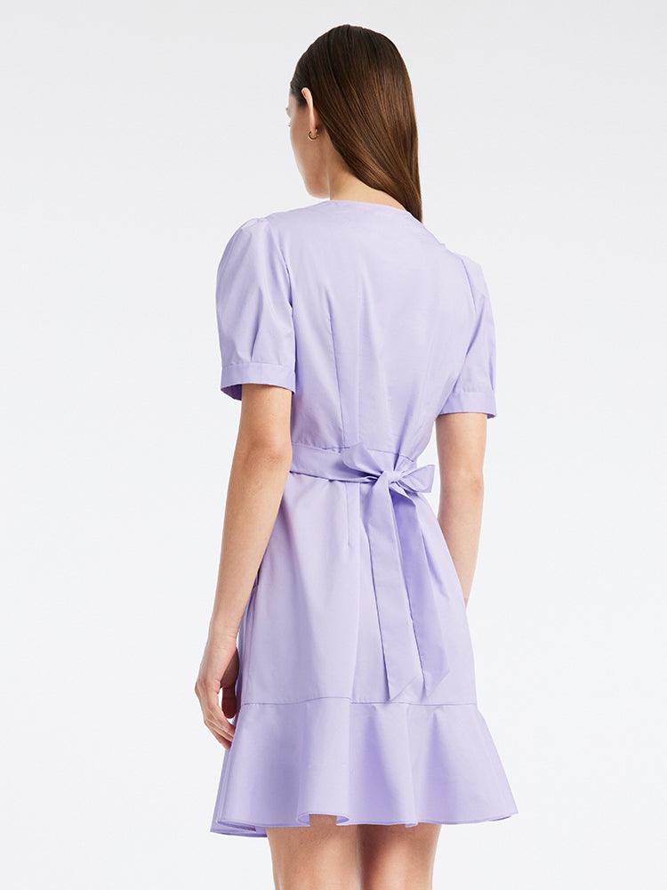 Purple Puff Sleeve Waist-Skimming Dress GOELIA