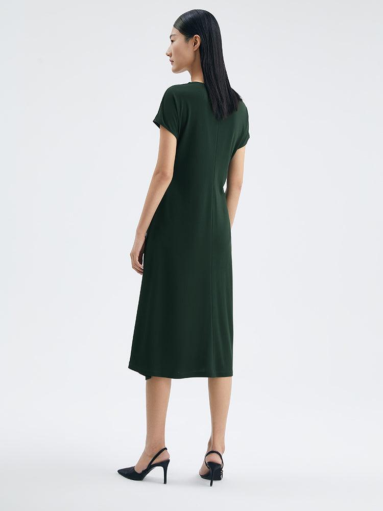 Asymmetrical Pleated Gathered Waist Dress GOELIA