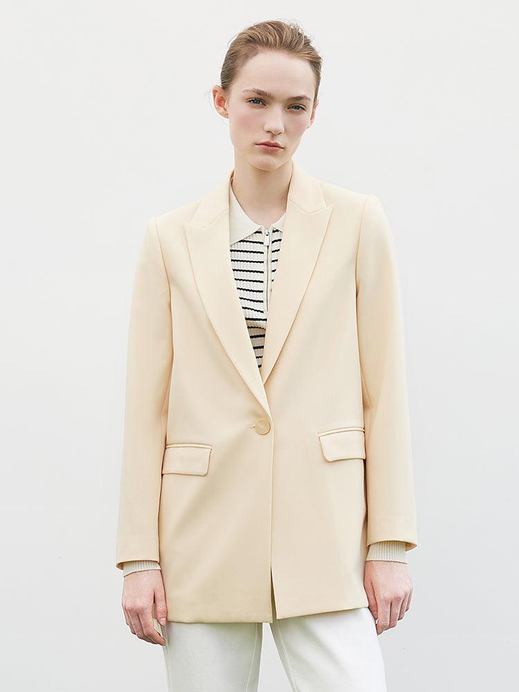 One-Button Cream Yellow Blazer GOELIA