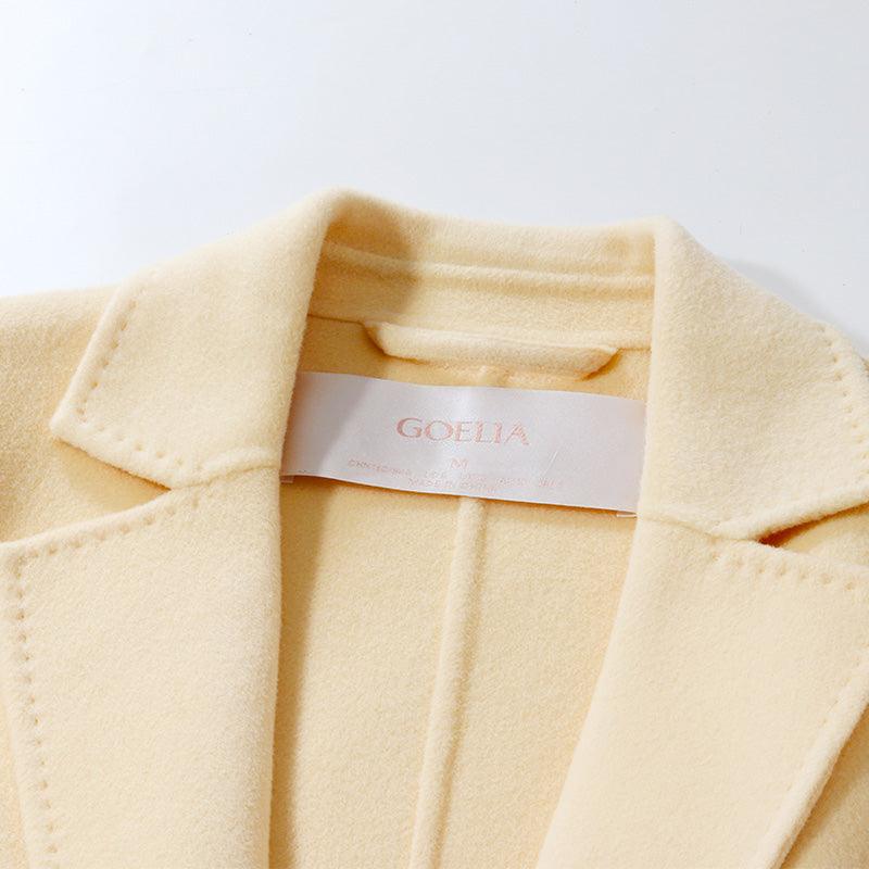 One-Button Cream Yellow Woolen Coat GOELIA