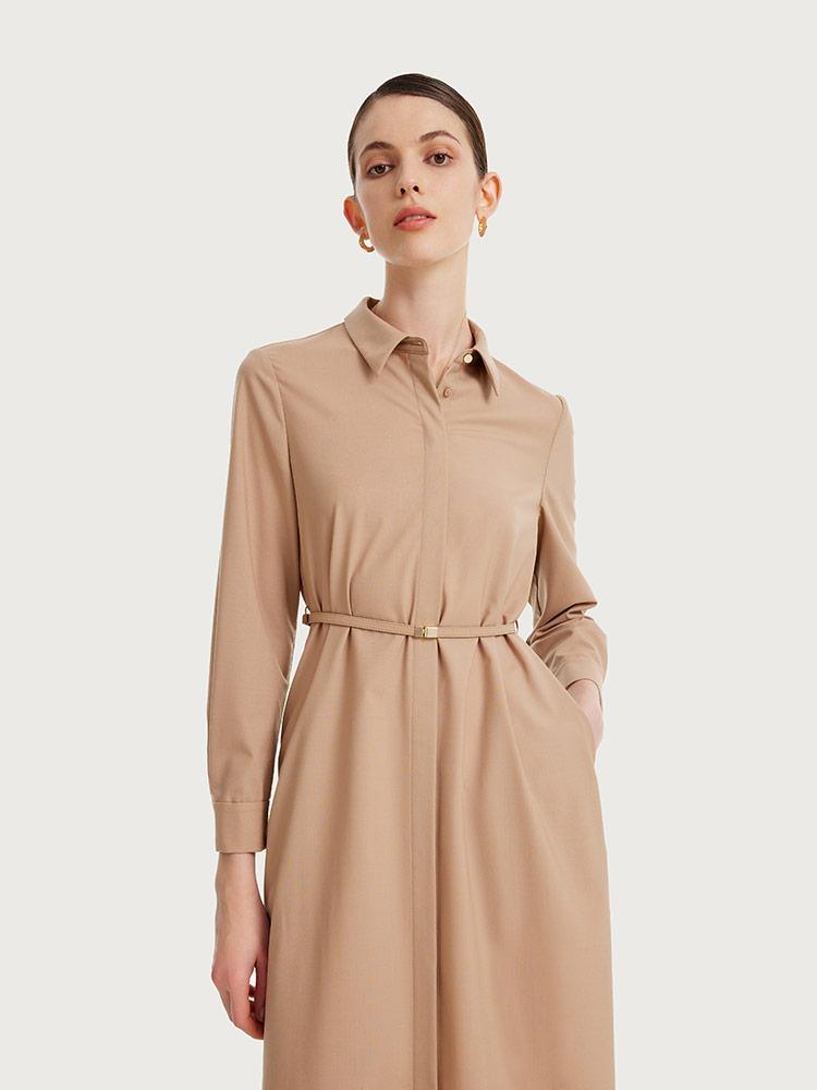 Machine Washable Silk And Wool Shirt Dress GOELIA