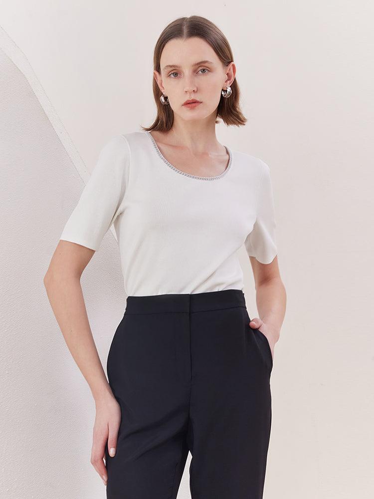 White Acetate Round Neck T-Shirt GOELIA