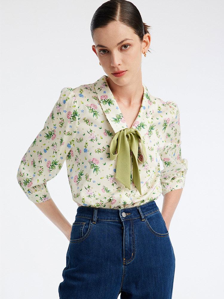 19MM Floral V-Neck Slim Shirt GOELIA