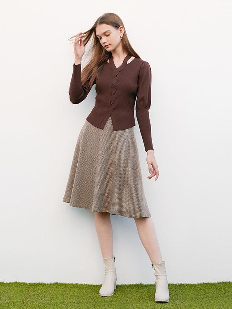 Coffee Brown Halter-neck Slim Knit GOELIA