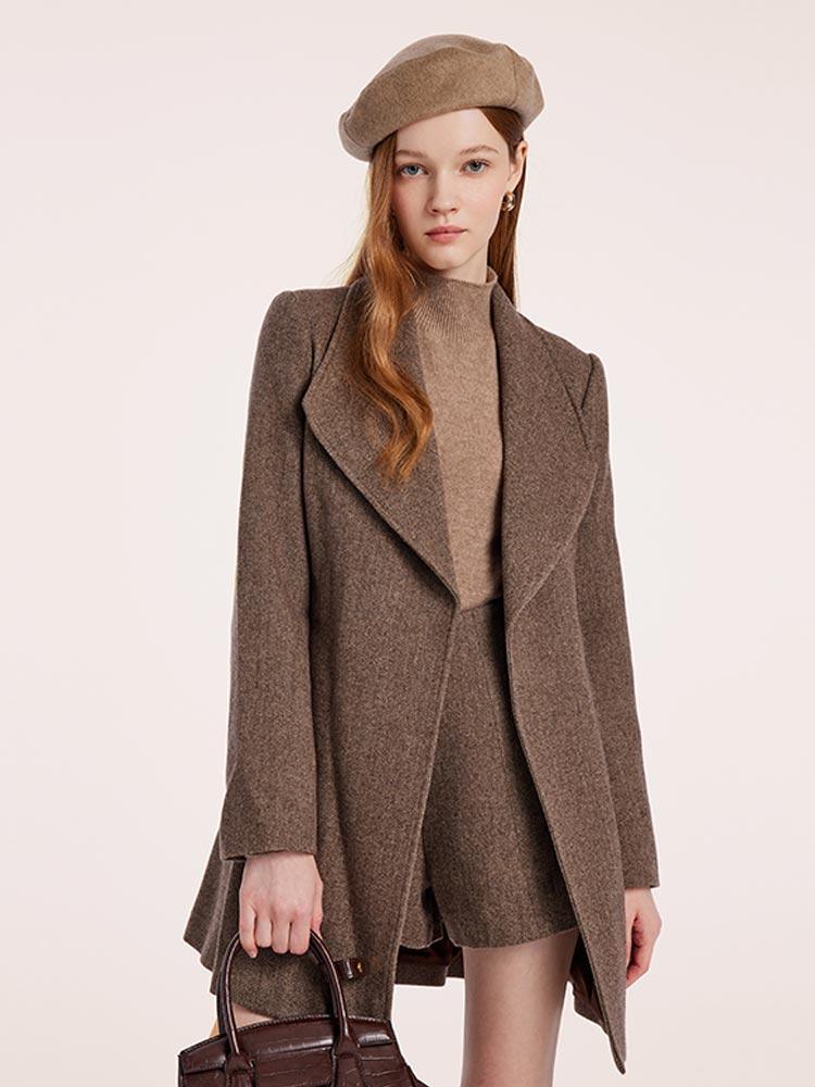 Washable Wool Lapel Coat With Belt GOELIA