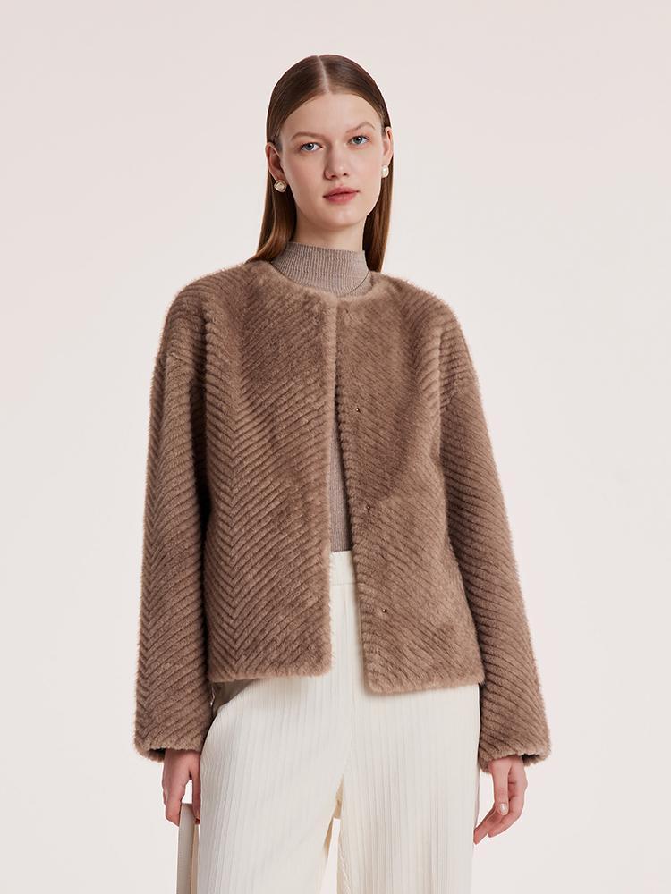 Eco-friendly Fur Short Round Neck Coat GOELIA