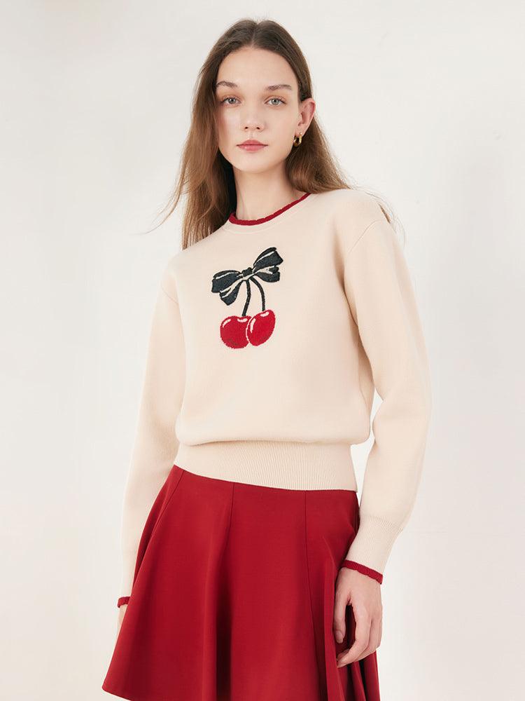 Cherry Print Jacquard Woven Top GOELIA