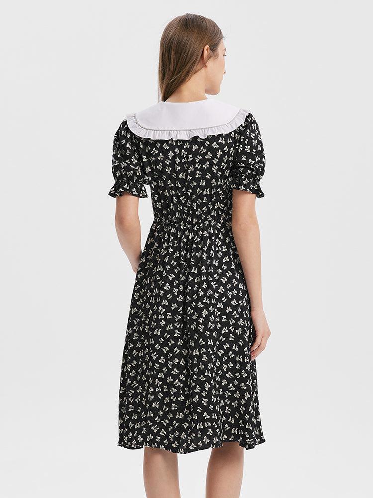 Bowknot Printed Ruffle Dress GOELIA