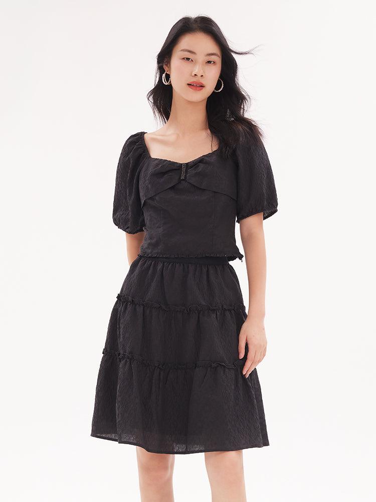 Puff Sleeve Jacquard Suit (Top + Skirt) GOELIA