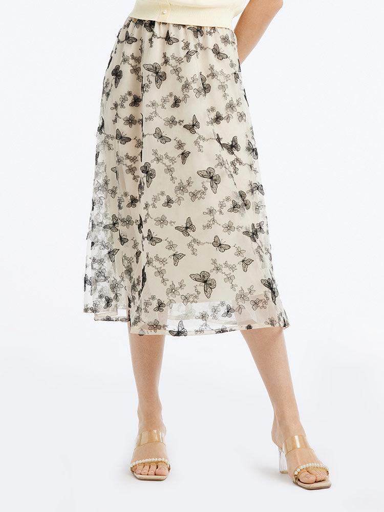 Embroidery Mid-Calf Skirt GOELIA