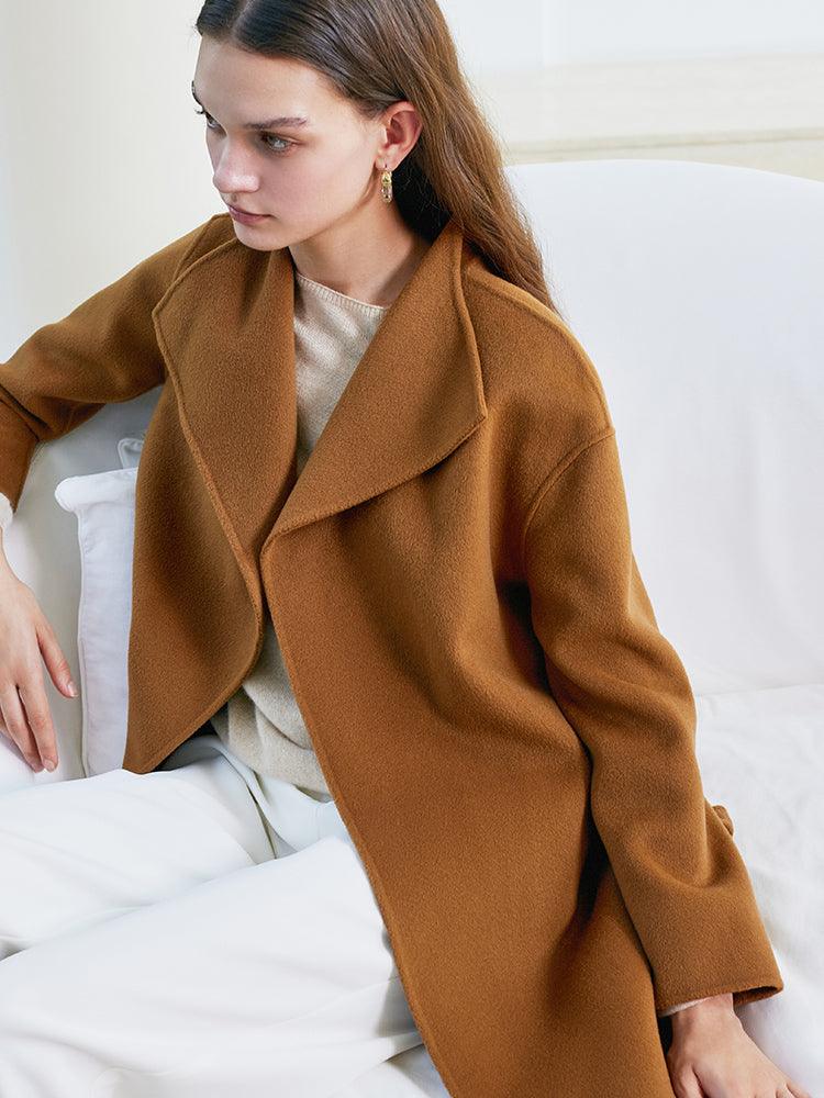 Coffee Brown Mulberry Silk & Wool Coat GOELIA