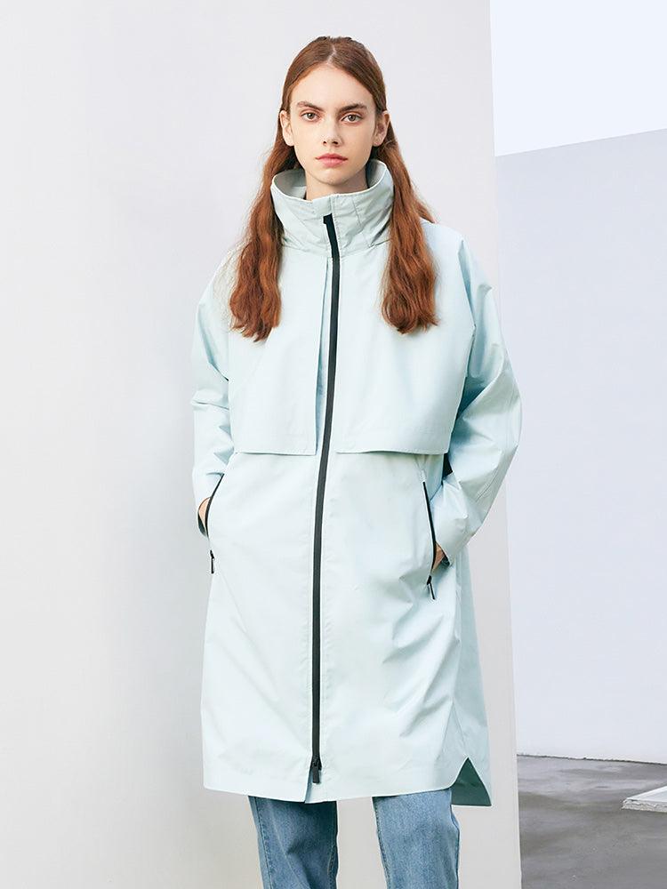 Sea Blue Hoodie Silm Trench Coat GOELIA