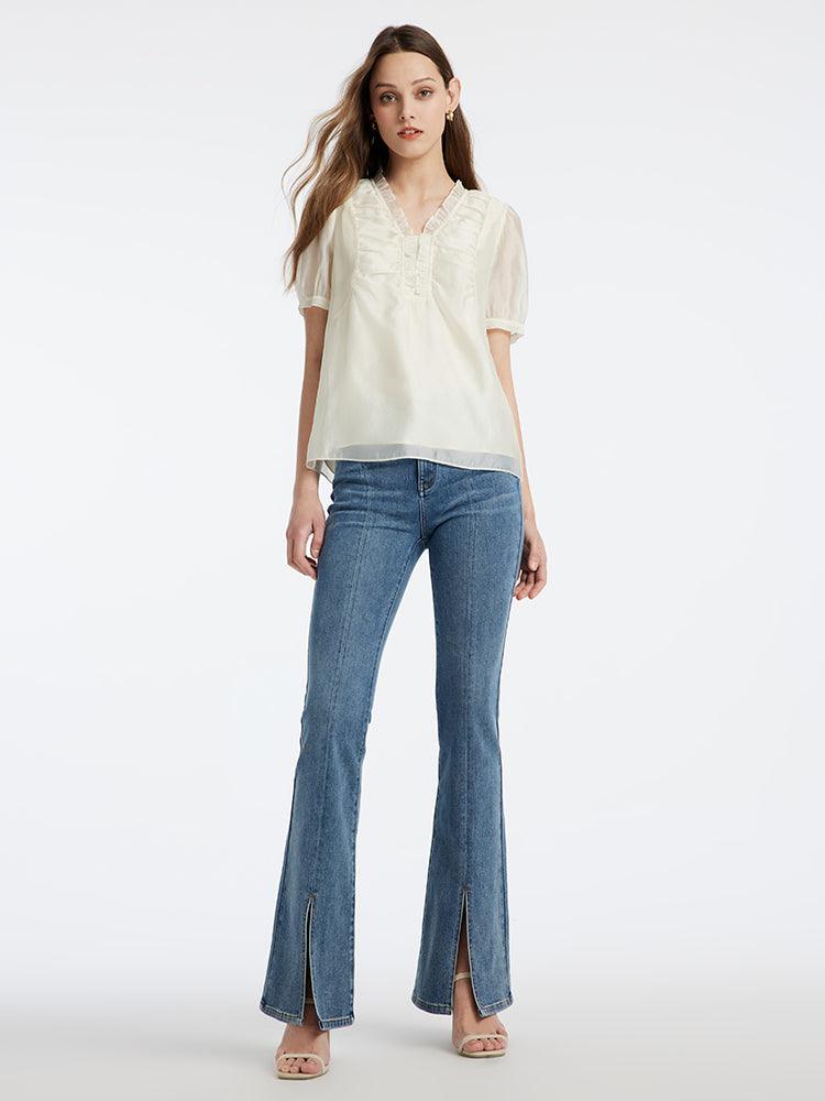 Acetate Split Hem Flare Jeans GOELIA