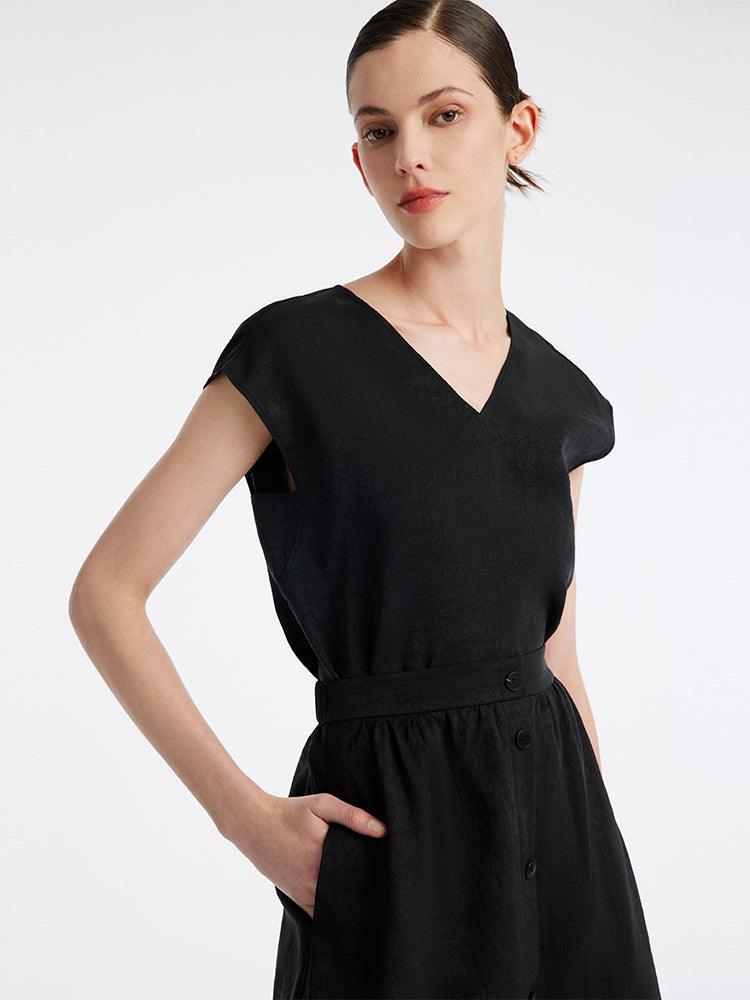 Black V-Neck Regular Shirt GOELIA