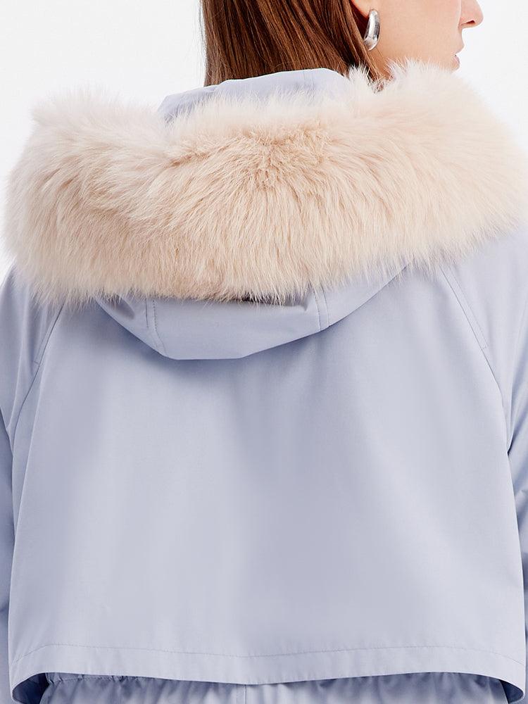 Dusty Blue Removable Fox Fur Parka Coat GOELIA