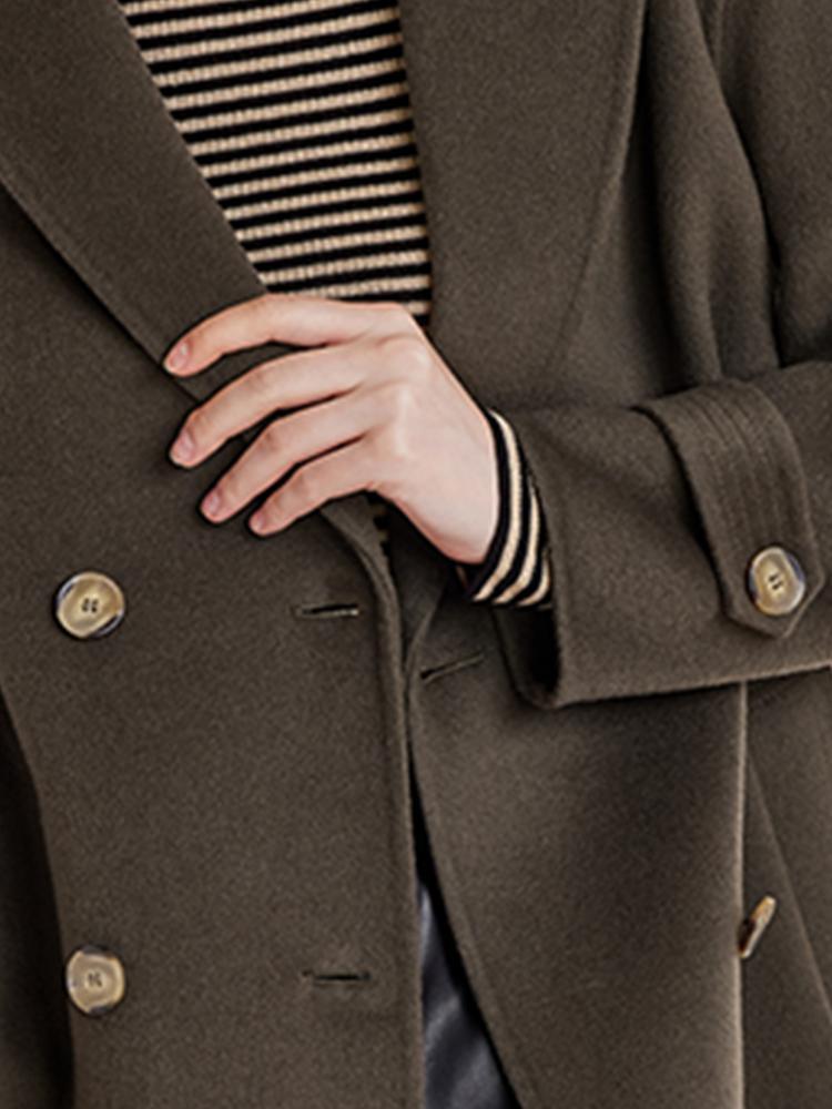 Mid-Length Notched Lapel Double-Faced Wool Coat GOELIA