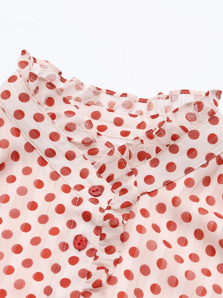 Golden Stripe Chiffon Polka Dots Dress GOELIA