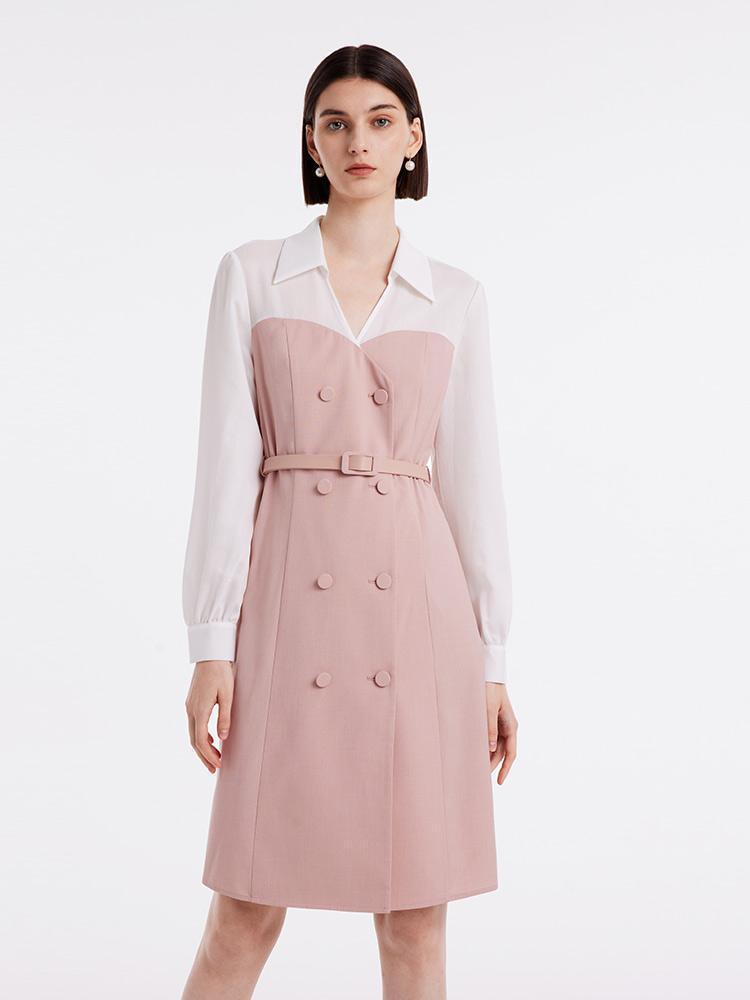 Pink Mesh Sleeve Patchwork Dress GOELIA