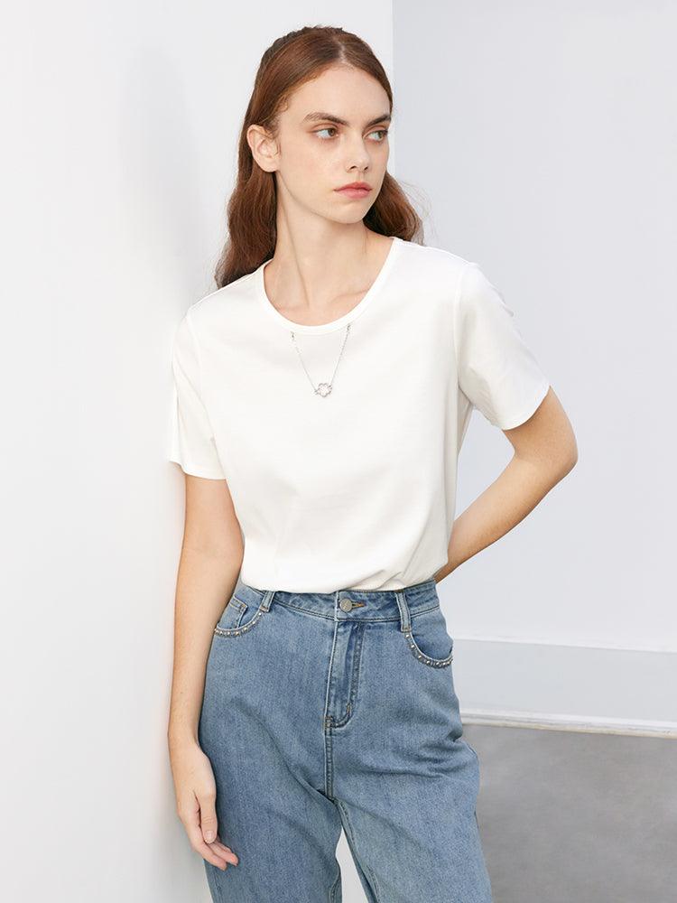 White Round Neck T-Shirt White Chain GOELIA