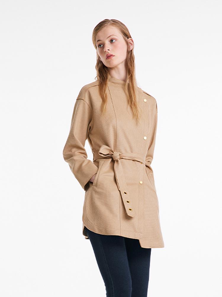 Faux Suede Trench Coat With Belt GOELIA