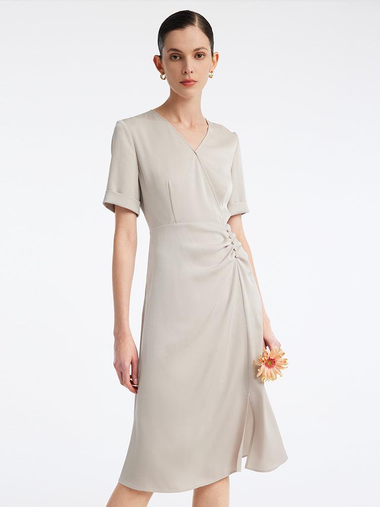 Acetate Beige V-neck Dress GOELIA