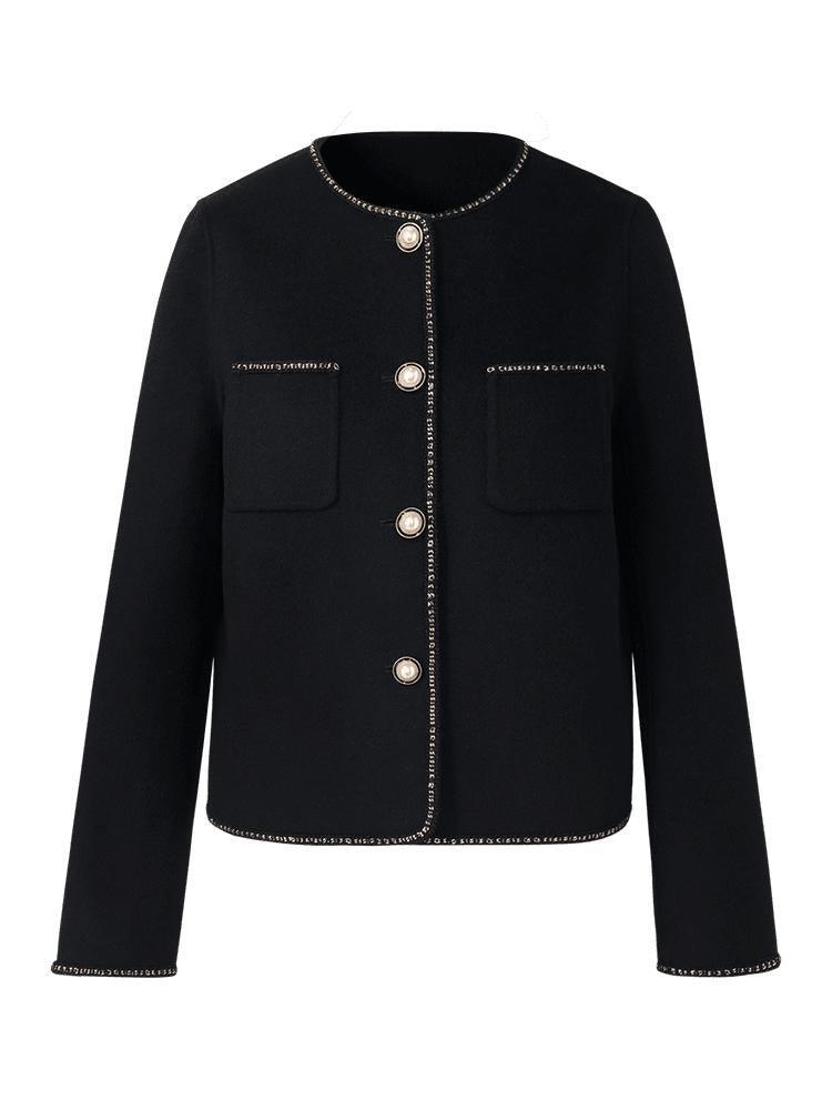 Black Pure Woolen Tweed Jacket GOELIA