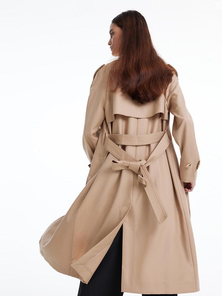 Worsted Wool Trench Double-Breasted Coat GOELIA