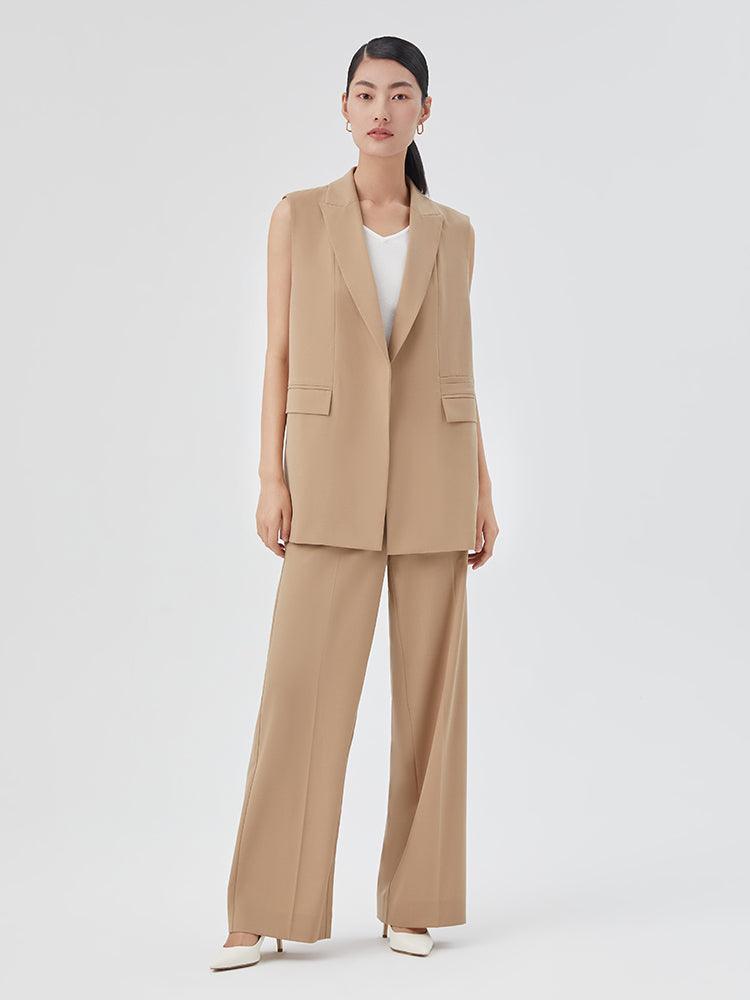 Silk Wool Straight Style Sleeveless Blazer GOELIA