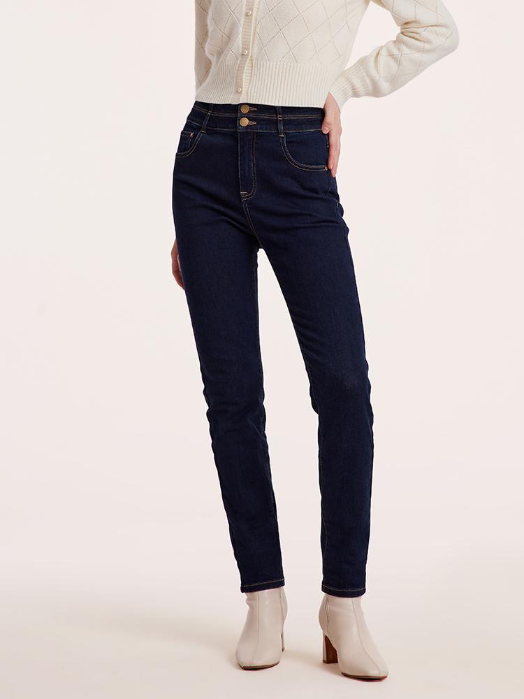 Ankle Length Skinny Jeans With Double Waistband GOELIA