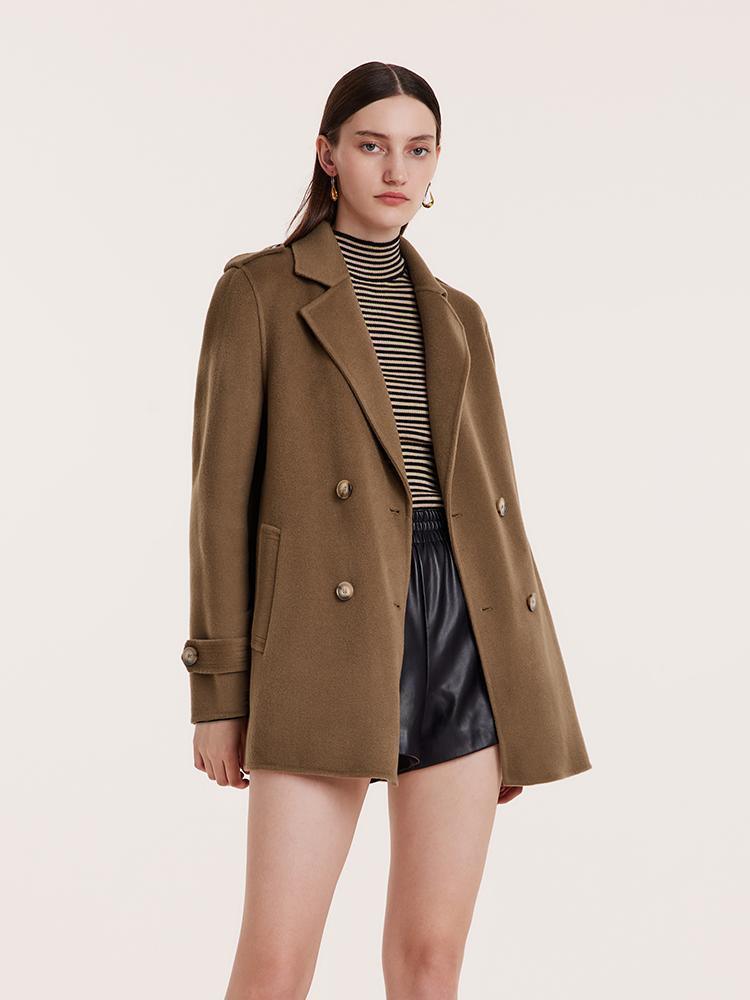 Mid-Length Notched Lapel Double-Faced Wool Coat GOELIA