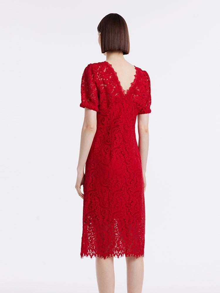 Lace V-Neck Mid Sleeve Dress GOELIA