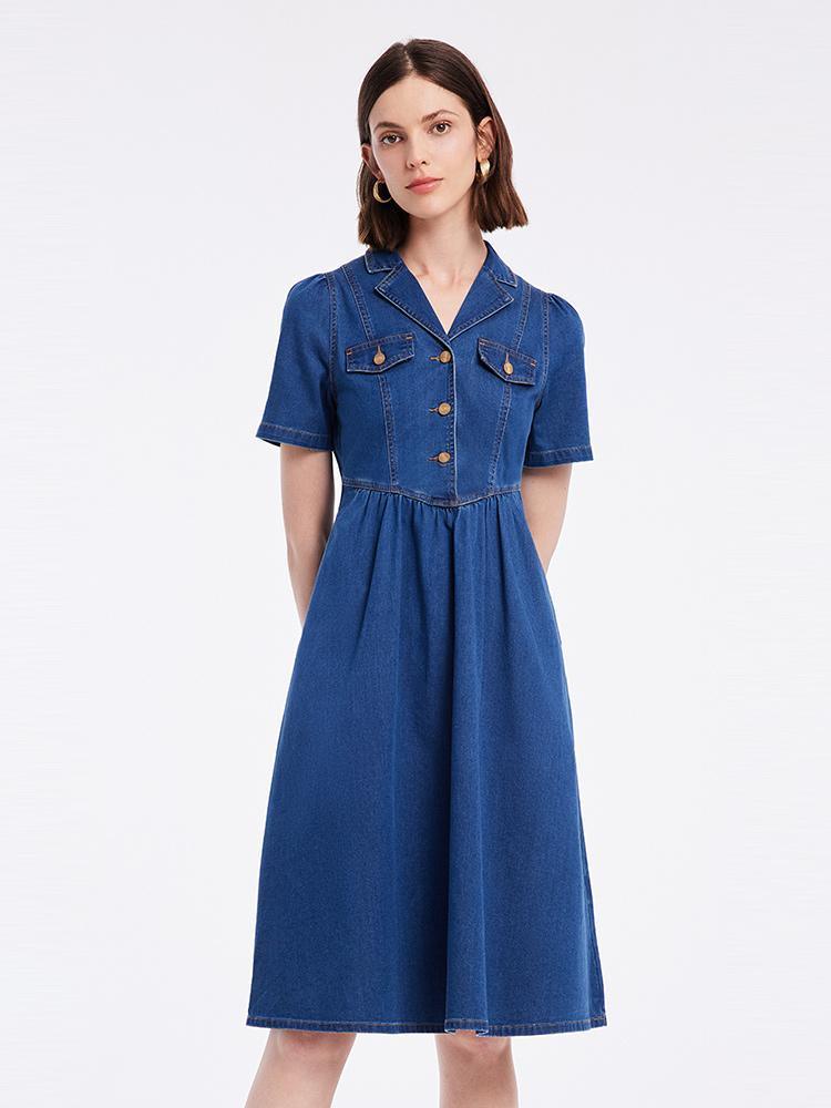 V-neck Waist-skimming Denim Dress GOELIA