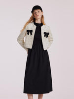 Wool Blend Tweed Short Jacket And Long Sleeve Dress Set GOELIA
