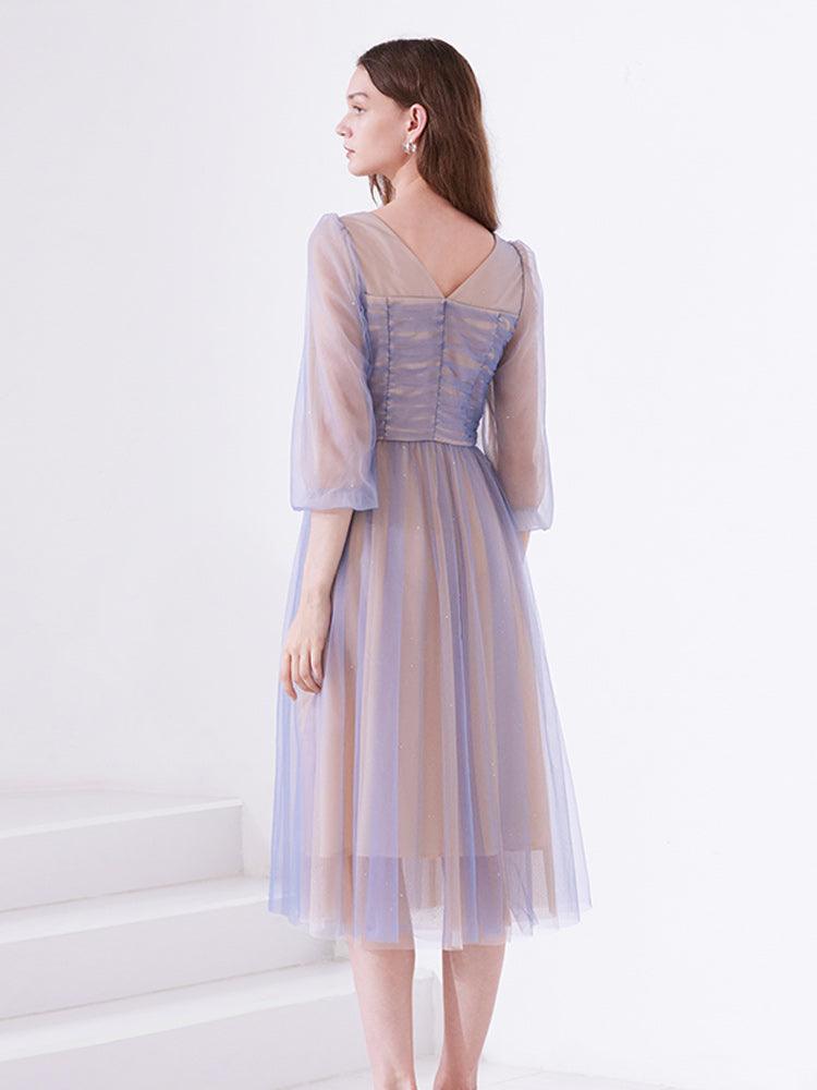 Colorful Mesh Layers See-Through Sleeve Dress GOELIA