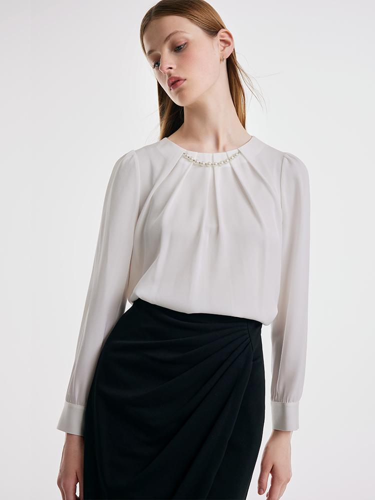 Acetate Woven Blouse With Pearl Chain GOELIA