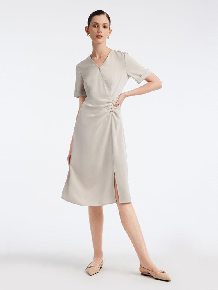 Acetate Beige V-neck Dress GOELIA