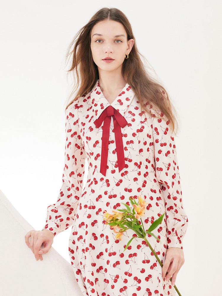 Floral Lapel Detachable Bowknot Dress GOELIA