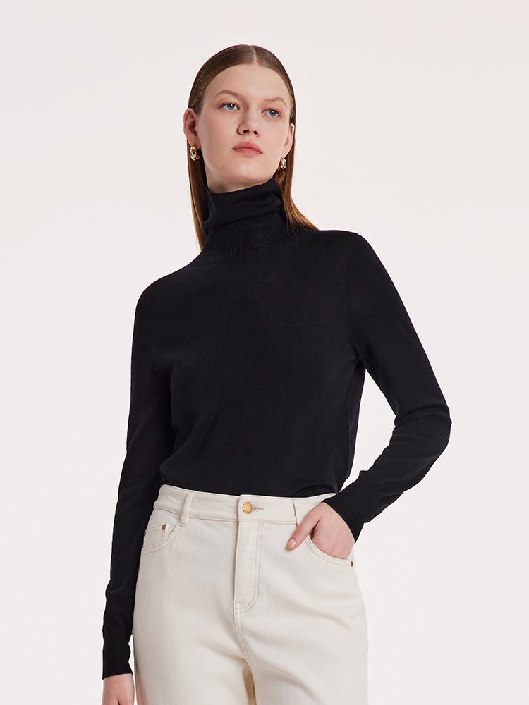 Machine Washable Wool Seamless Turtleneck Sweater GOELIA