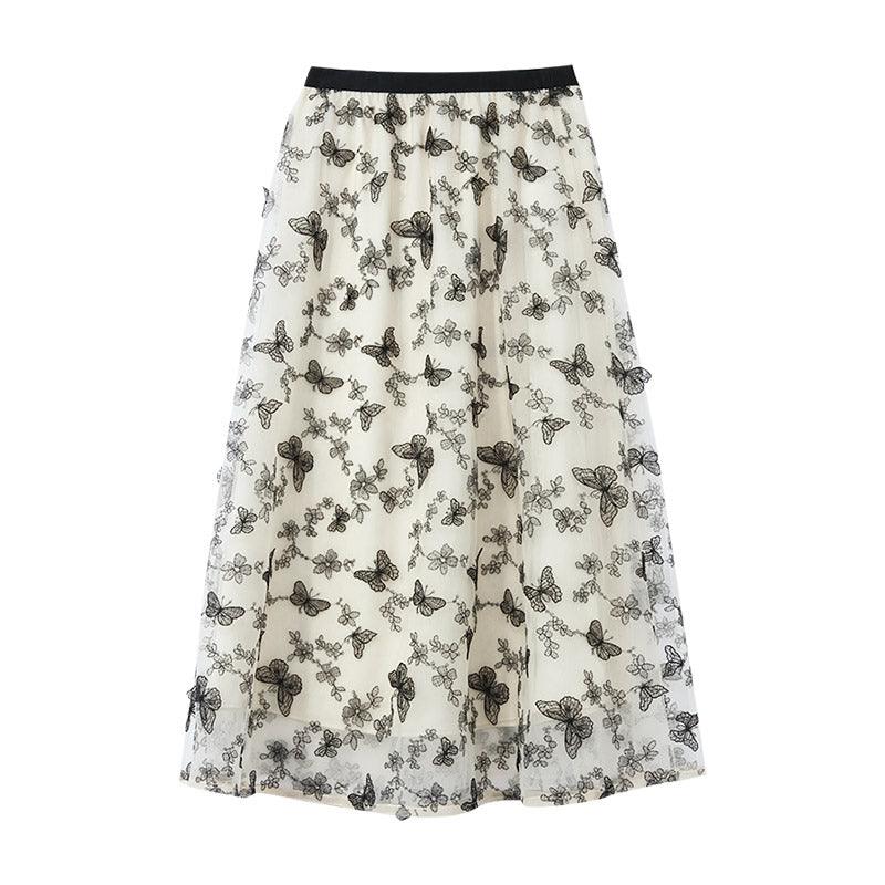 Embroidery Mid-Calf Skirt GOELIA