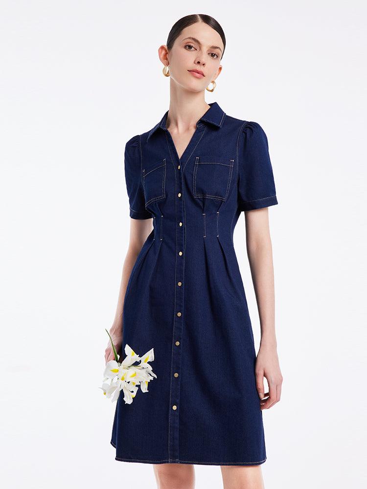 Gathered Waist Denim Dress GOELIA