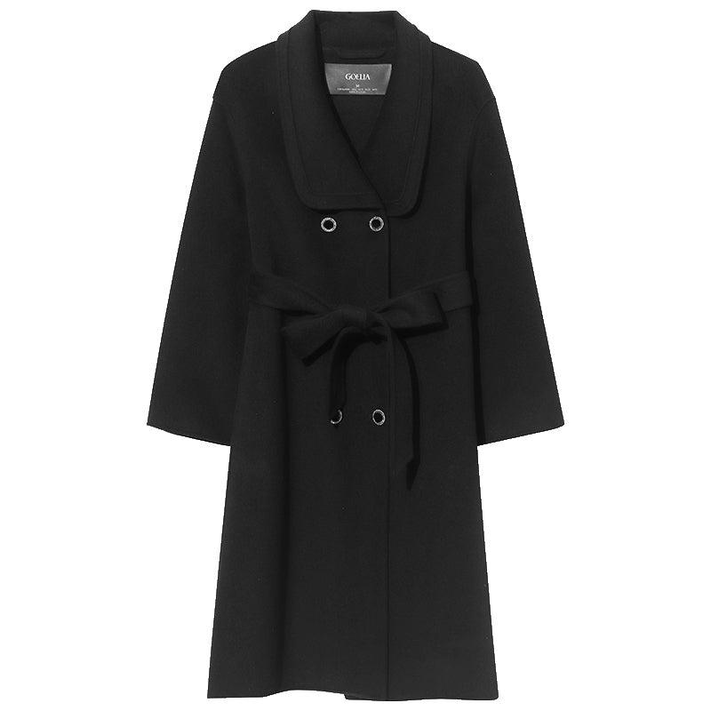 Black Double-Breasted Diamond Button Coat GOELIA