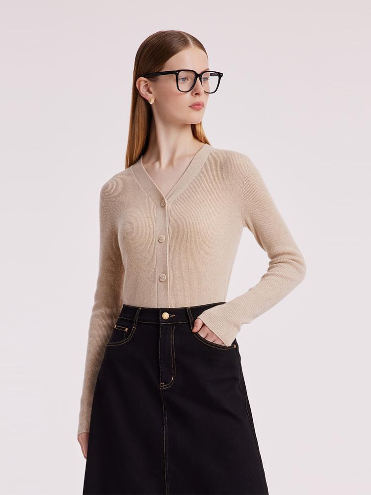 Beige Seamless Cashmere Cardigan GOELIA