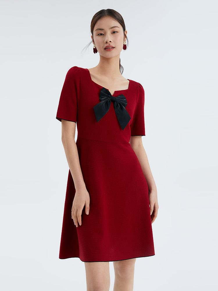 Red Detachable Bow Stretchy Dress GOELIA