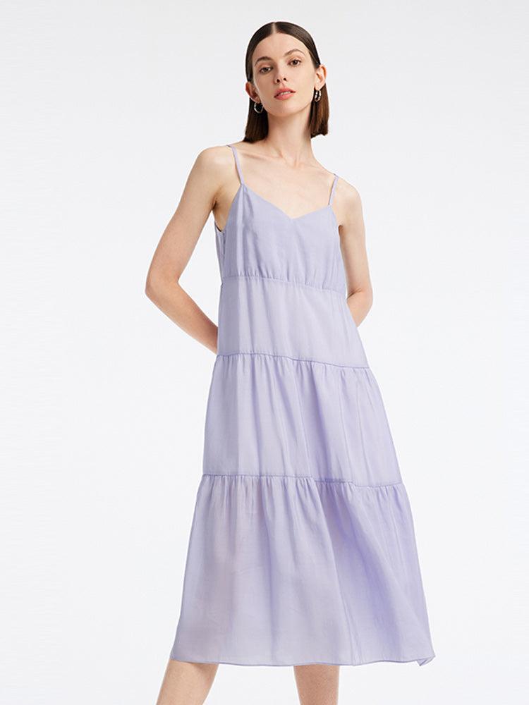 Purple Tencel Silk Spaghetti Dress GOELIA