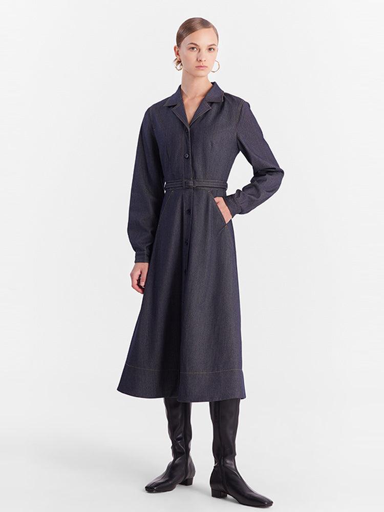 Notched Lapel Worsted Tweed Dress GOELIA