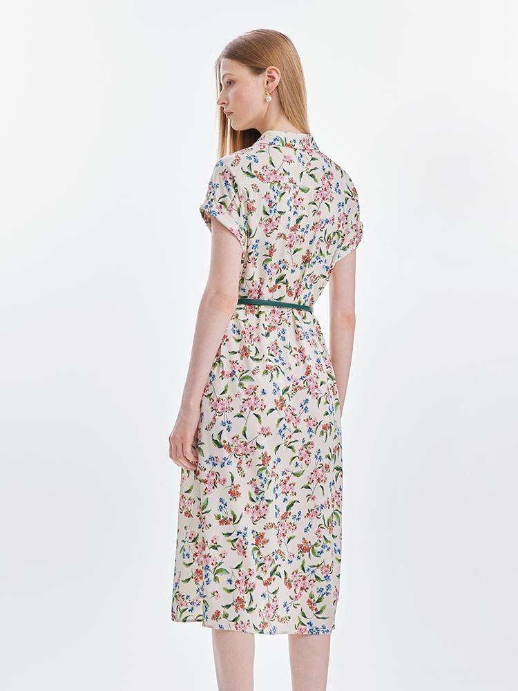 19 Momme Silk Print Dress With Belt GOELIA