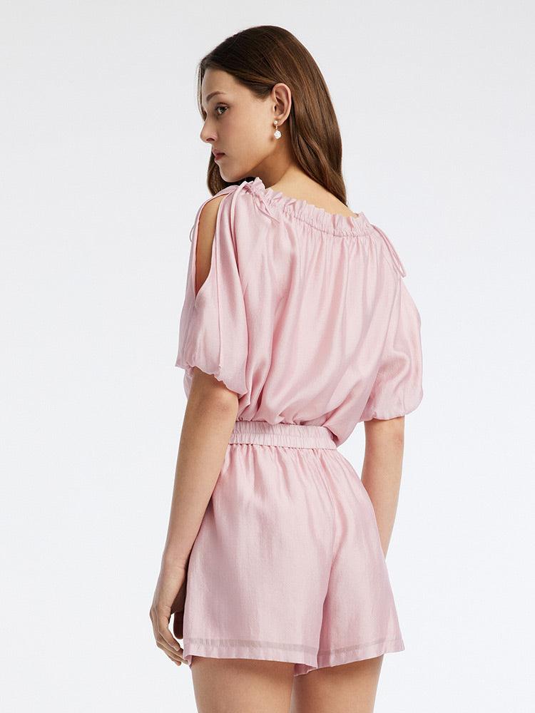 Pink Strapless Bubble Sleeve Two-Piece Suit GOELIA