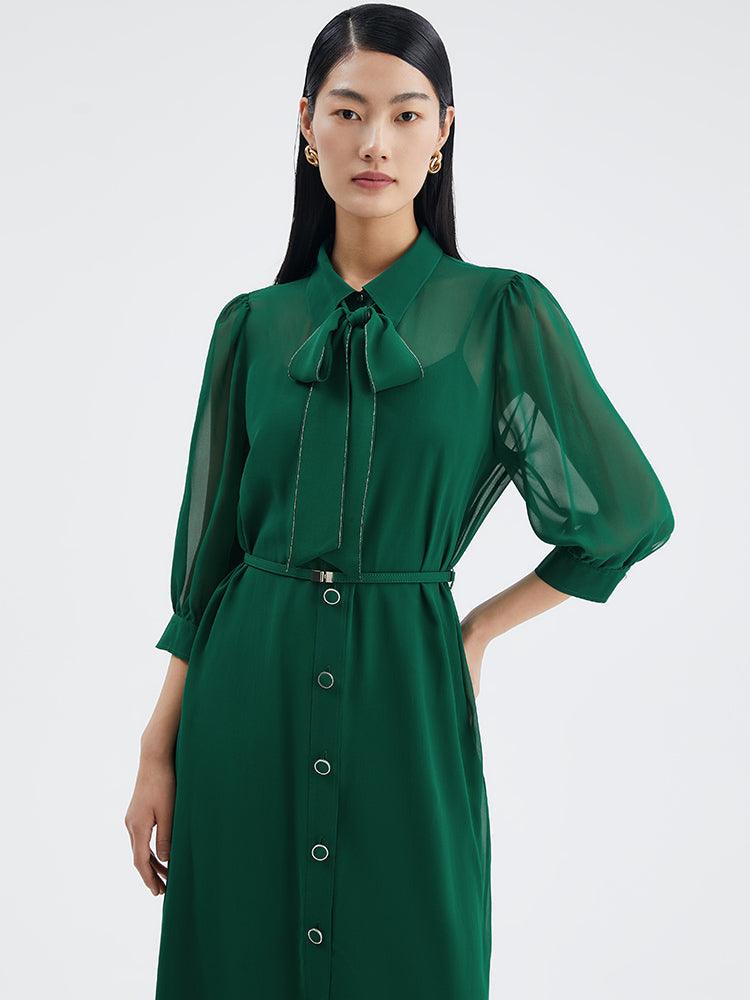 10 MM Silk Shirt Mid-Calf Dress GOELIA